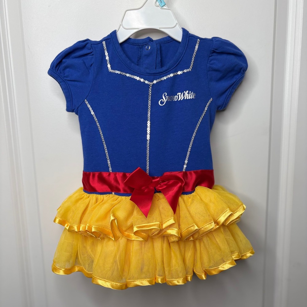 Disney Baby Snow White Tutu Dress Blue Yellow Sequin Bow 12M Halloween Costume